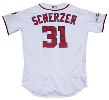 2017 Max Scherzer Game Used Washington Nationals Home Jersey Used For 4 Pitched Games - Photo Matched to Postseason Game (Sports Investors)